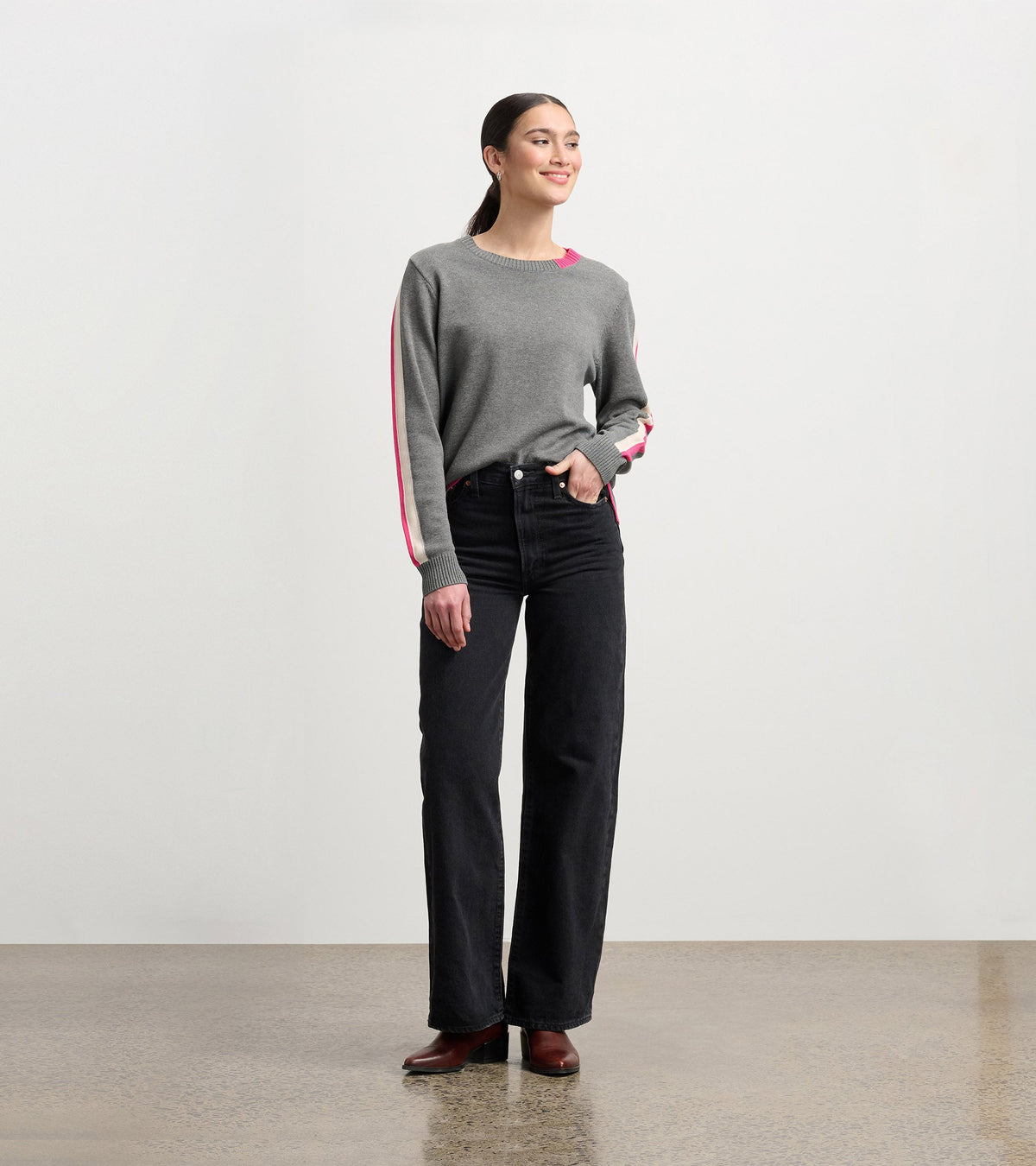 Contrast Trim Sweater - Charcoal - Hatley Women