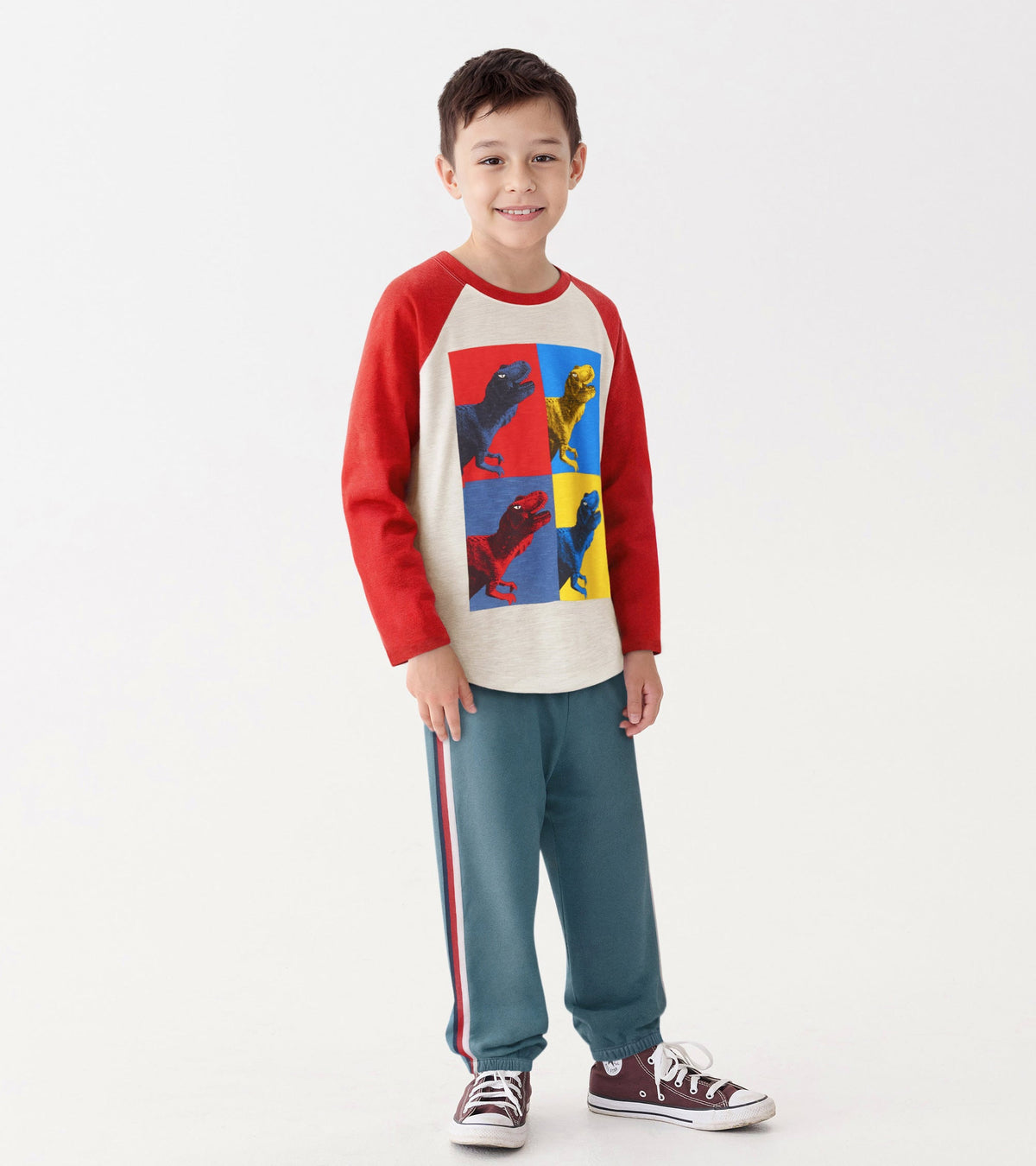 Boys Dinos Cubed Long Sleeve Raglan T-Shirt - Hatley Boys