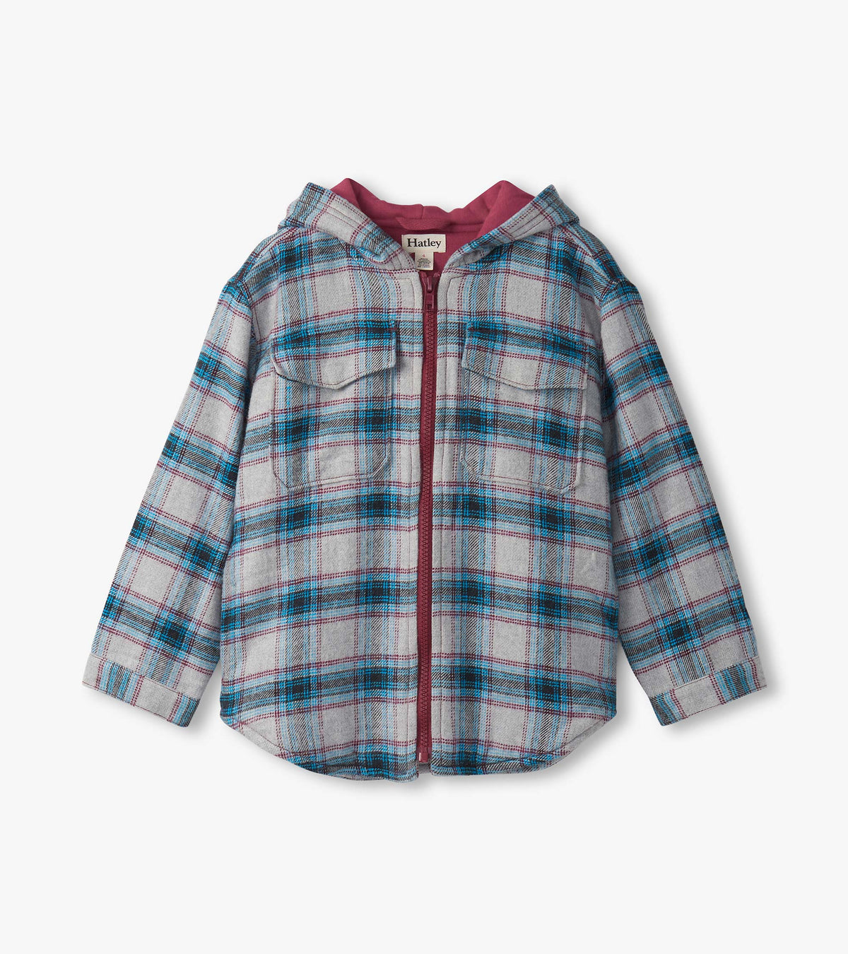 Boys Charcoal and Maroon Plaid Lined Hooded Jacket - Hatley Boys