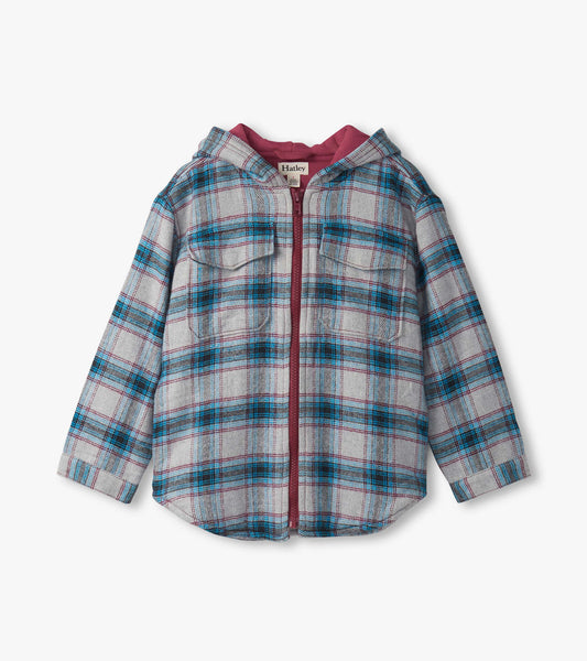 Boys Charcoal and Maroon Plaid Lined Hooded Jacket - Hatley Boys