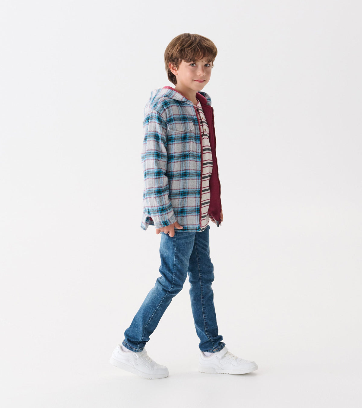 Boys Charcoal and Maroon Plaid Lined Hooded Jacket - Hatley Boys