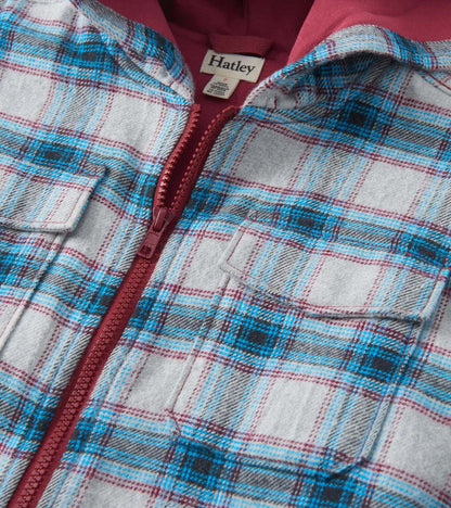 Boys Charcoal and Maroon Plaid Lined Hooded Jacket - Hatley Boys