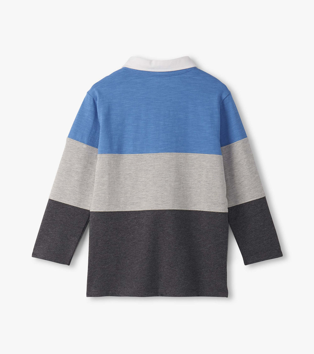 Boys Blue and Grey Color Block Long Sleeve Polo Shirt - Hatley Boys