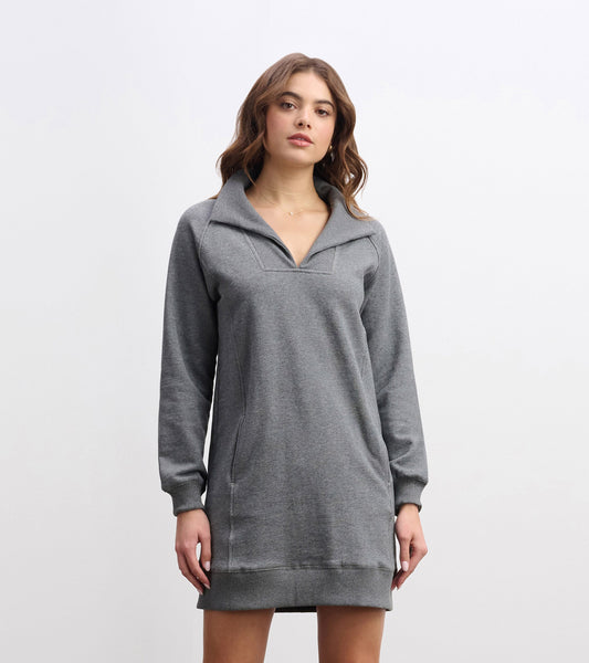 Anna Notch Neck Dress - Charcoal Melange - Hatley Women