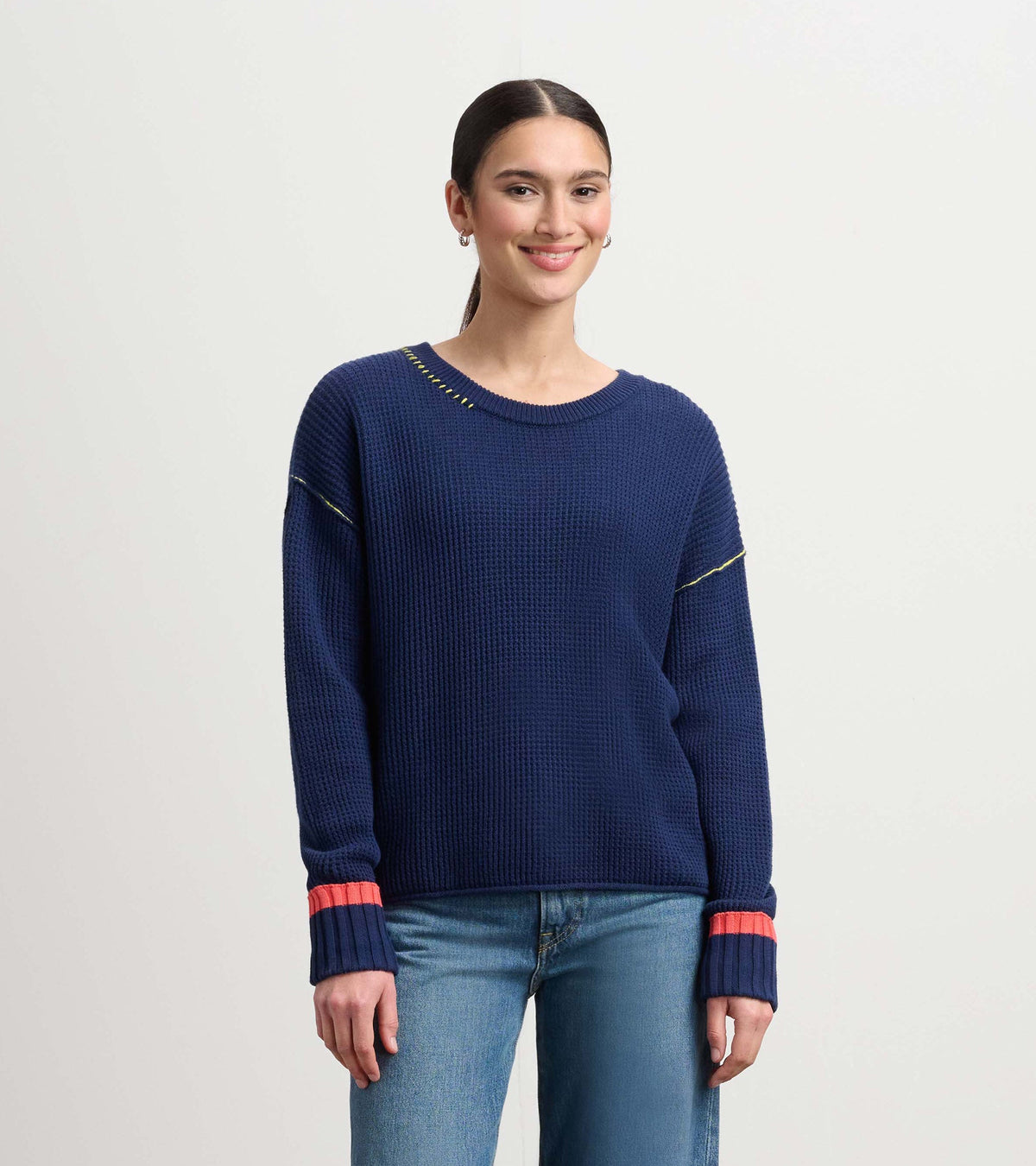 Waffle Knit Sweater - Navy - Hatley Women
