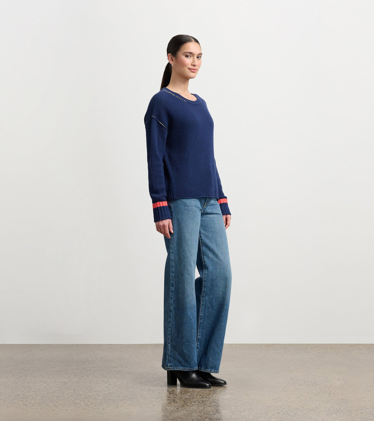 Waffle Knit Sweater - Navy - Hatley Women