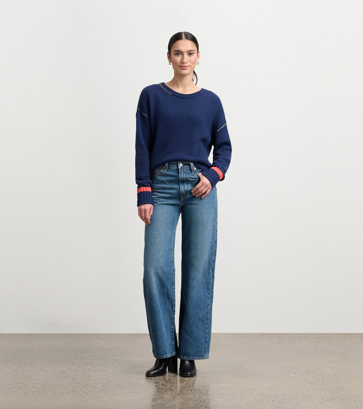 Waffle Knit Sweater - Navy - Hatley Women