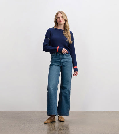 Waffle Knit Sweater - Navy - Hatley Women