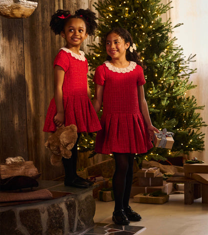Girls Sparkle Boucle Pleated Lace Collar Dress - Hatley Girls