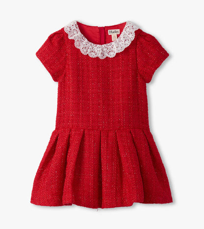 Girls Sparkle Boucle Pleated Lace Collar Dress - Hatley Girls