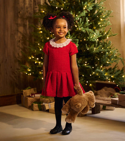 Girls Sparkle Boucle Pleated Lace Collar Dress - Hatley Girls