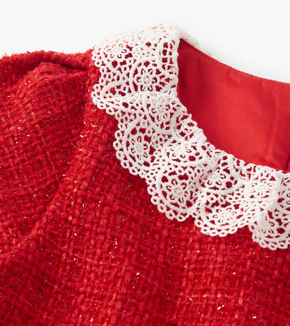 Girls Sparkle Boucle Pleated Lace Collar Dress - Hatley Girls