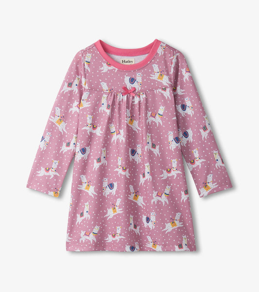Girls Dancing Alpacas Long Sleeve Nightdress - Hatley Girls