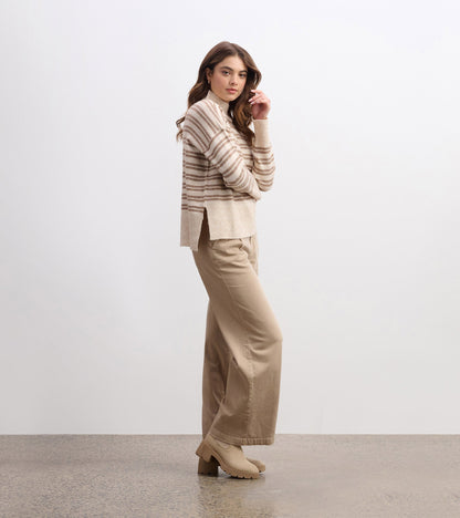 Mock Neck Sweater - Double Stripe Camel - Hatley Women