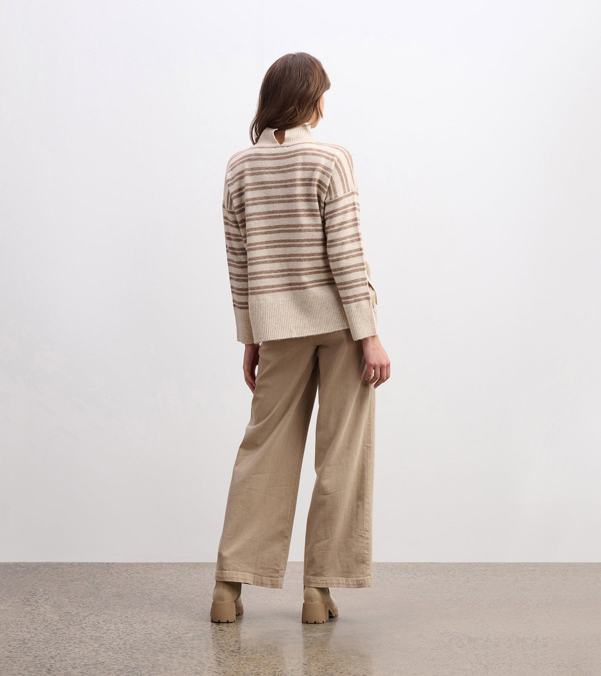 Mock Neck Sweater - Double Stripe Camel - Hatley Women