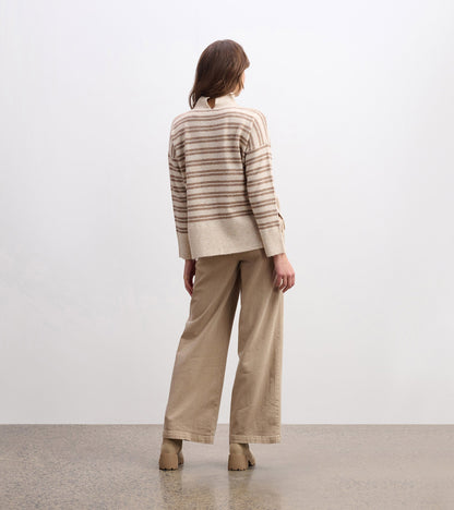 Mock Neck Sweater - Double Stripe Camel - Hatley Women