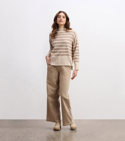 Mock Neck Sweater - Double Stripe Camel - Hatley Women