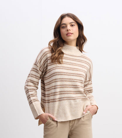 Mock Neck Sweater - Double Stripe Camel - Hatley Women