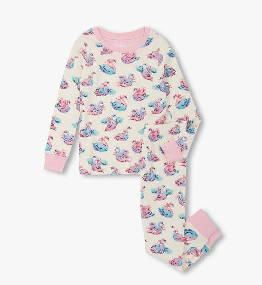 Girls Elegant Swans Cotton Pajama Set - Hatley Girls