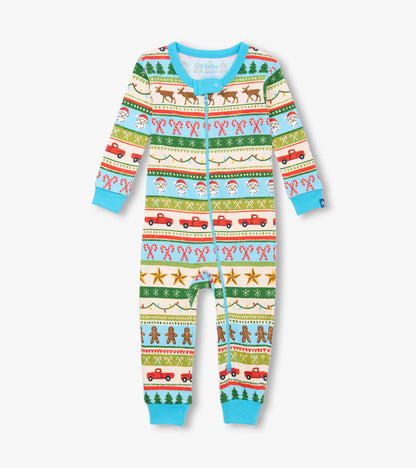 Baby Boys Blue Fun Fair Isle Cotton Sleeper - Hatley Baby & Toddler