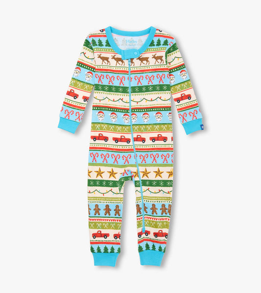 Baby Boys Blue Fun Fair Isle Cotton Sleeper - Hatley Baby & Toddler