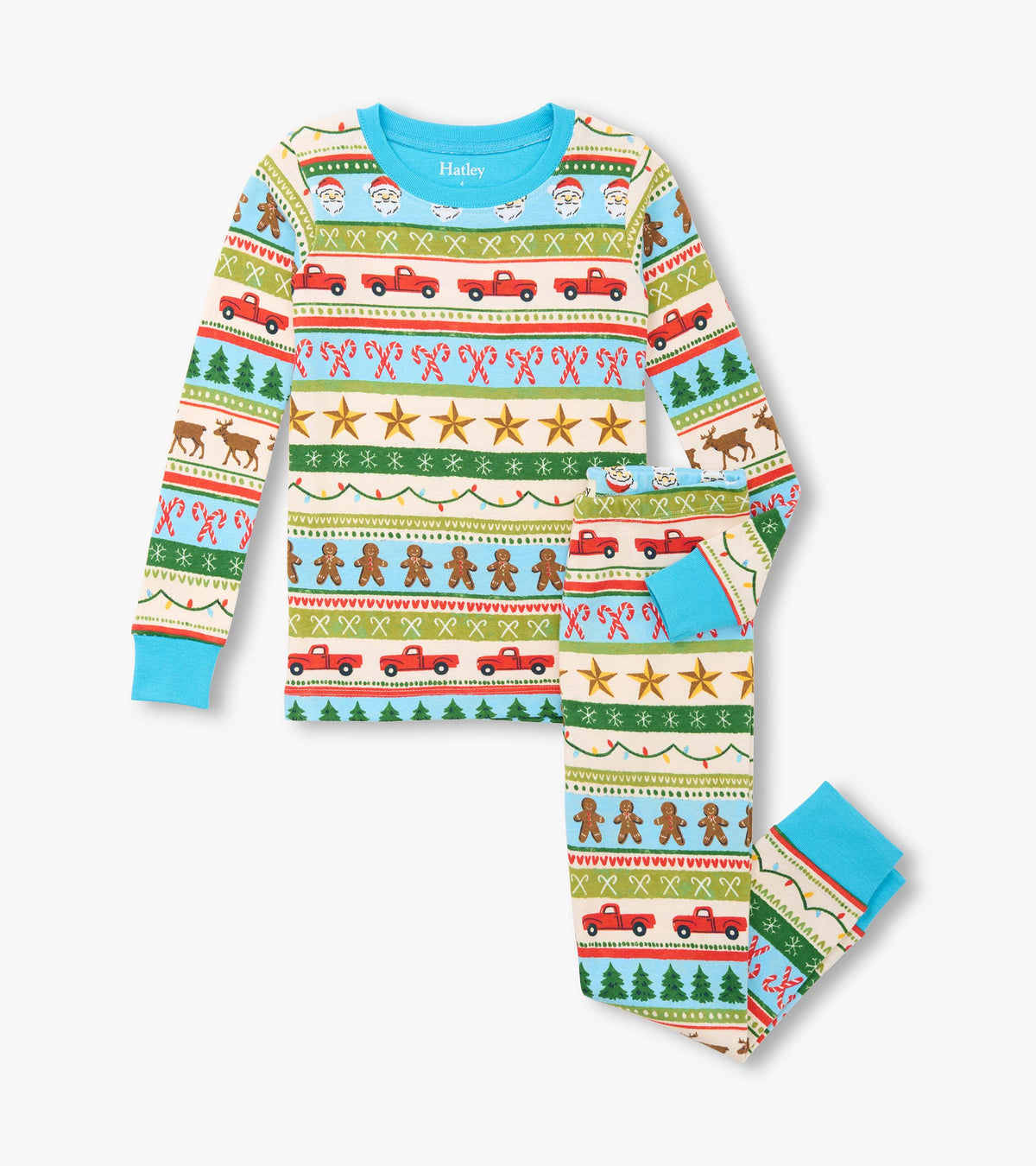 Boys Blue Fun Fair Isle Cotton Pajama Set - Hatley Boys