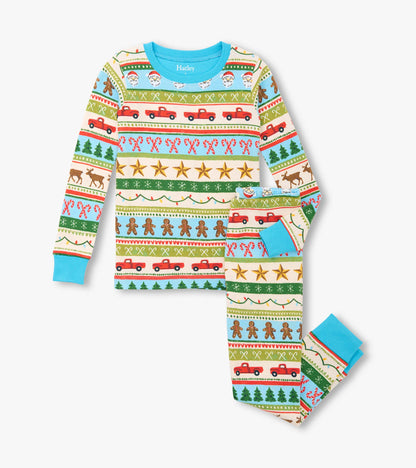 Boys Blue Fun Fair Isle Cotton Pajama Set - Hatley Boys