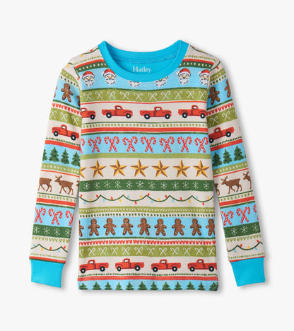 Boys Blue Fun Fair Isle Cotton Pajama Set - Hatley Boys