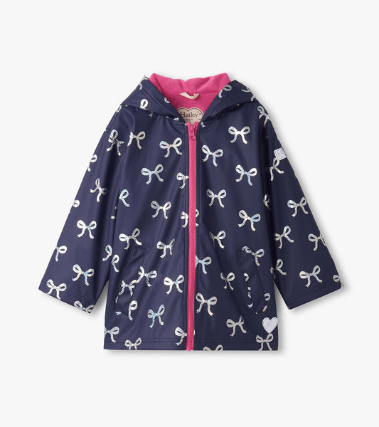 Girls Silver Ribbon Zip-Up Rain Jacket - Hatley Girls