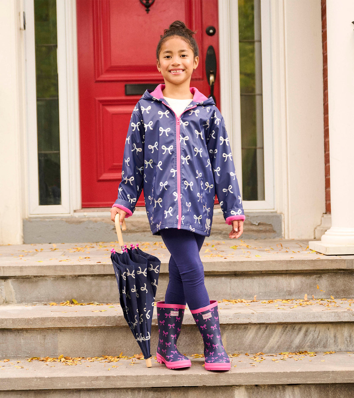 Girls Silver Ribbon Zip-Up Rain Jacket - Hatley Girls