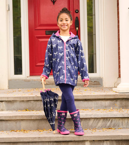 Girls Silver Ribbon Zip-Up Rain Jacket - Hatley Girls