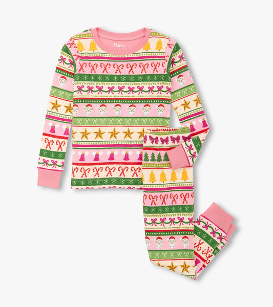 Girls Pink Fun Fair Isle Cotton Pajama Set - Hatley Girls