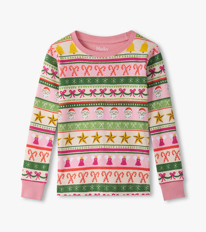 Girls Pink Fun Fair Isle Cotton Pajama Set - Hatley Girls
