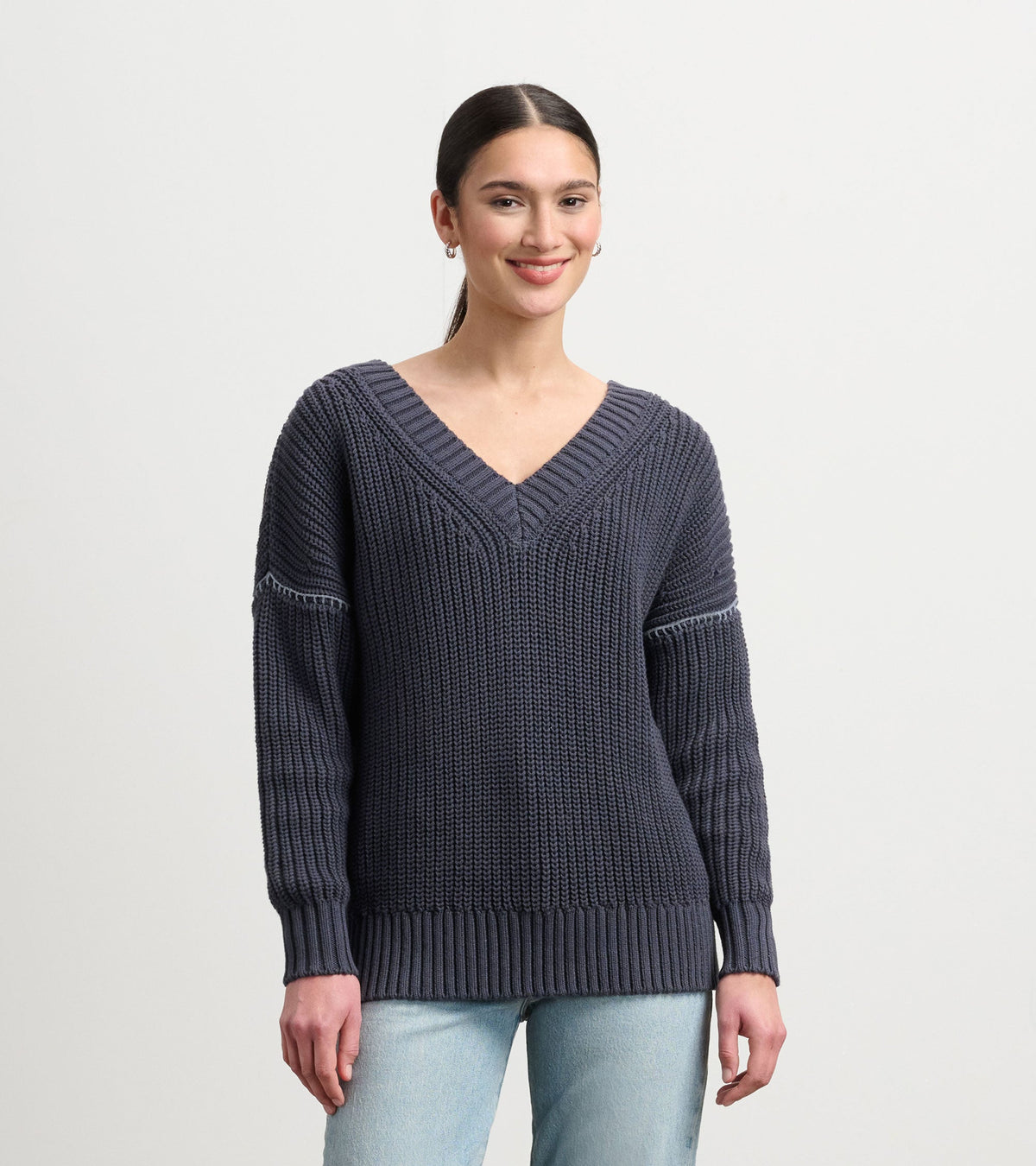 V-Neck Slouchy Sweater - Faded Grey - Hatley Women