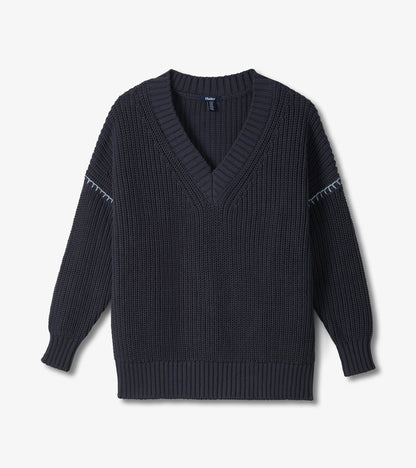V-Neck Slouchy Sweater - Faded Grey - Hatley Women