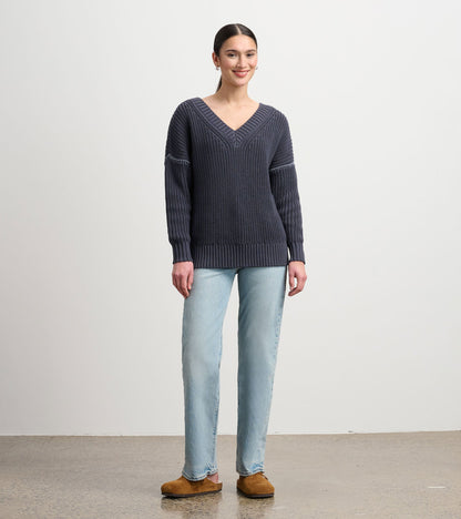 V-Neck Slouchy Sweater - Faded Grey - Hatley Women