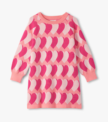 Girls Graphic Hearts Swing Sweater Dress - Hatley Girls