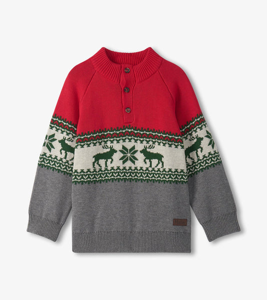 Boys Holiday Elk Mockneck Sweater - Hatley Boys