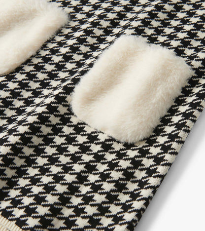 Girls Houndstooth Sweater Dress with Faux Fur Pockets - Hatley Girls