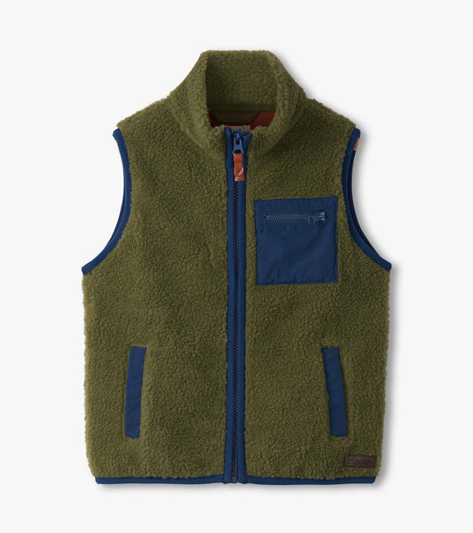 Boys Loden Green Faux Sherpa Vest - Hatley Boys