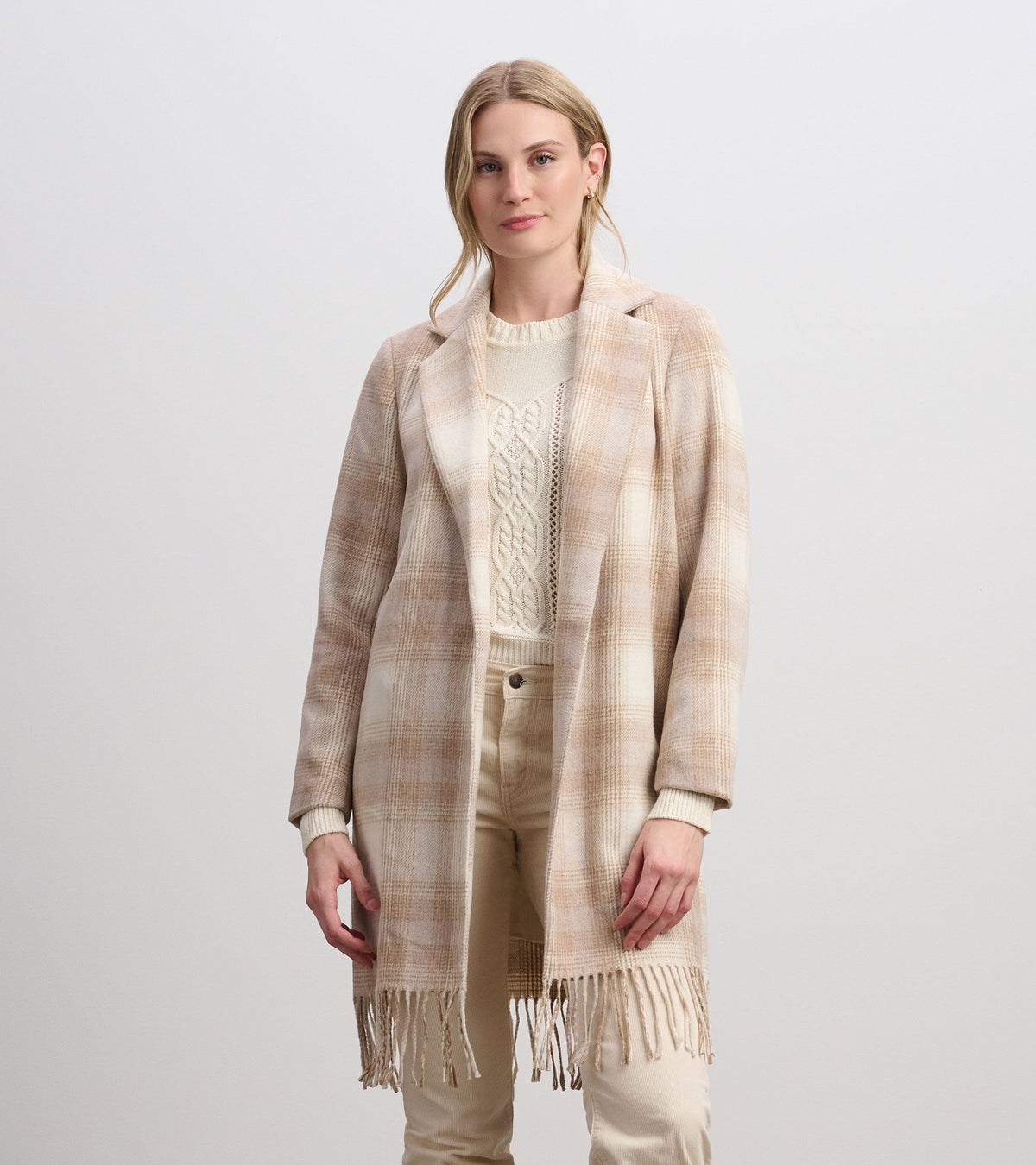 Fringe Jacket - Light Taupe Plaid - Hatley Women