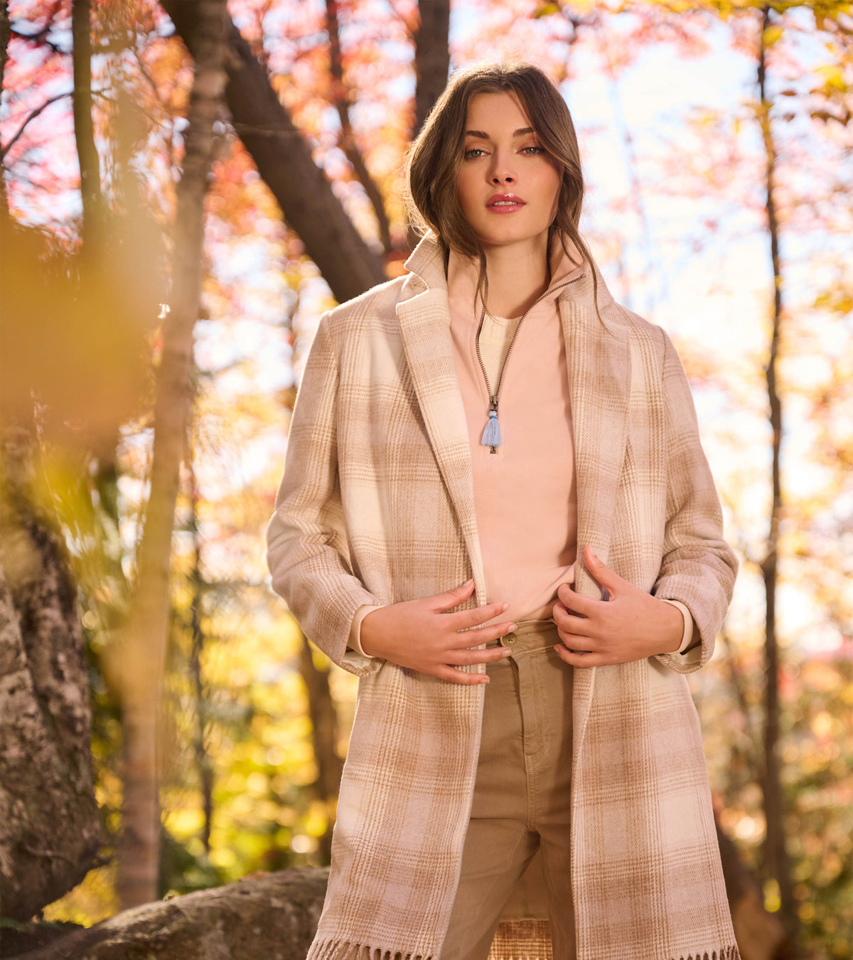 Fringe Jacket - Light Taupe Plaid - Hatley Women