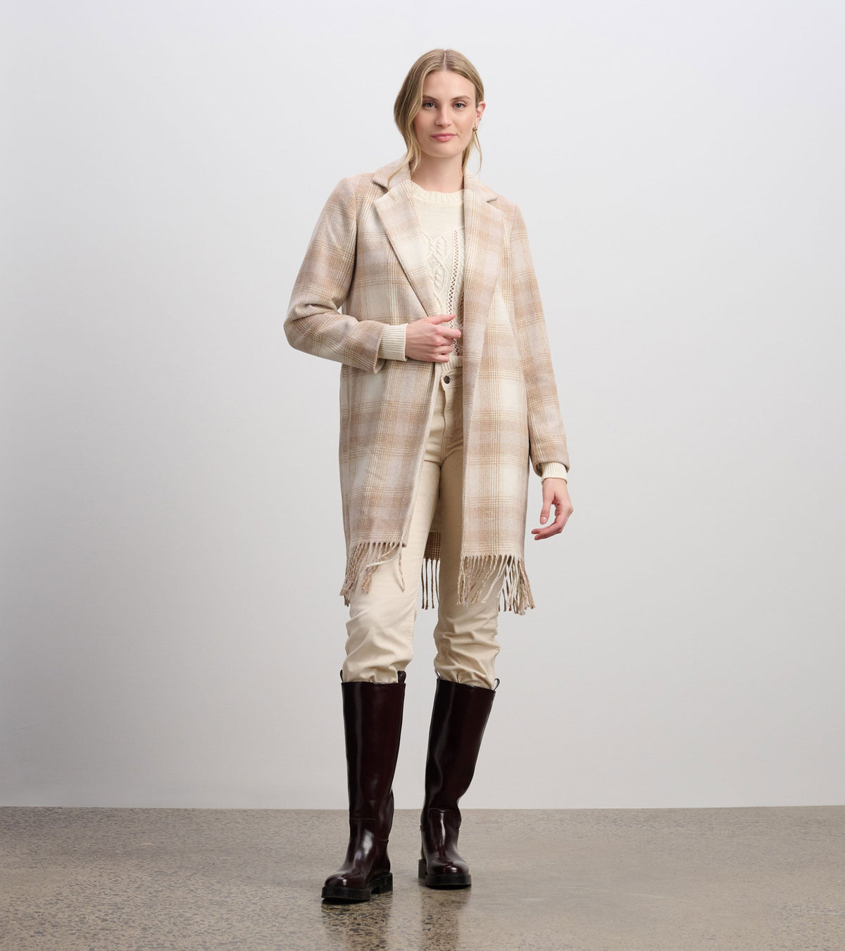 Fringe Jacket - Light Taupe Plaid - Hatley Women