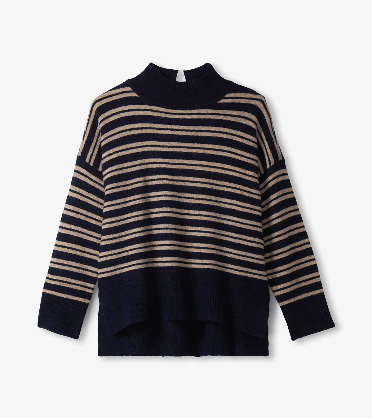Mock Neck Sweater - Navy and Camel Stripe - Hatley Women