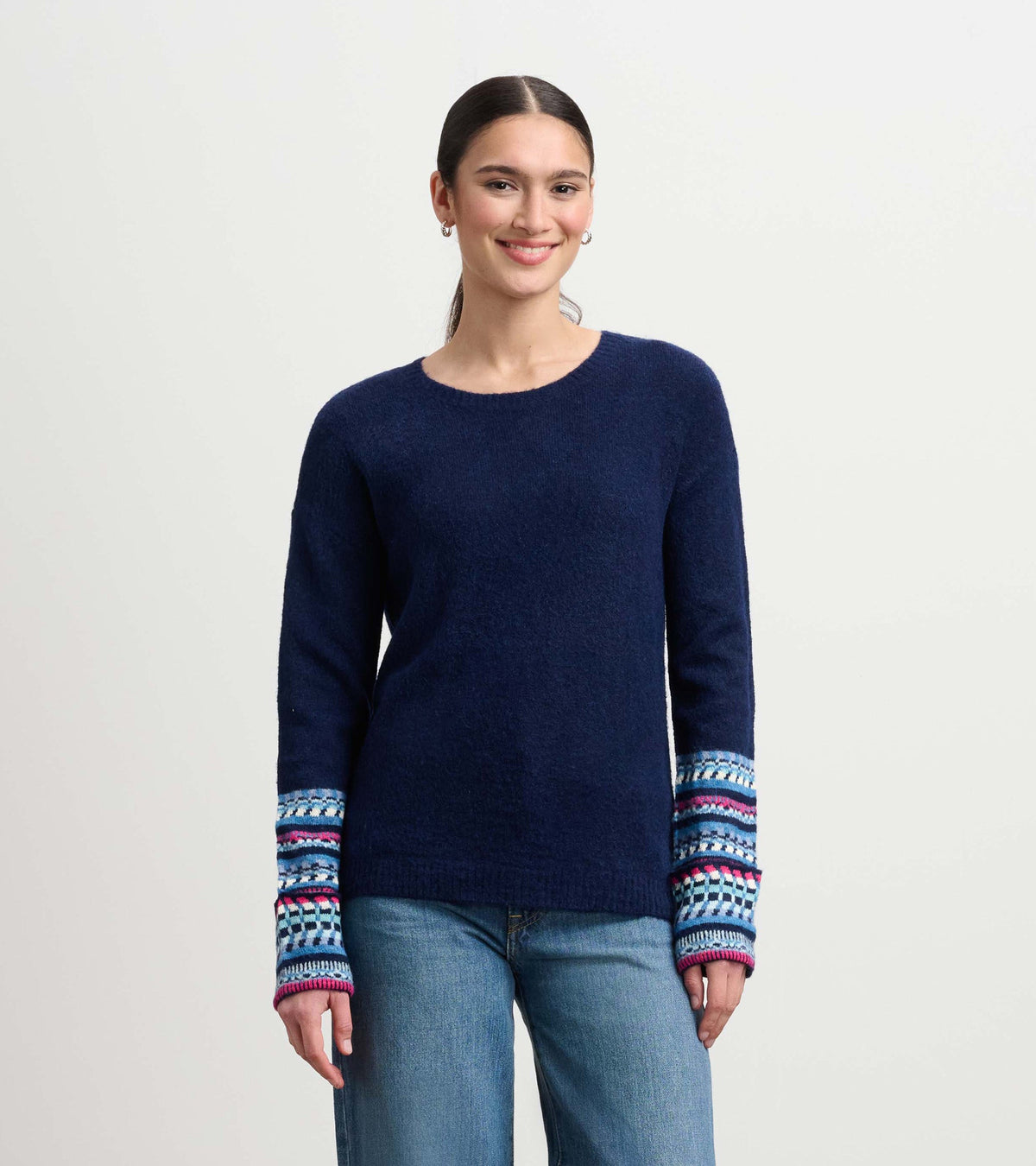 Jacquard Cuff Sweater - Navy - Hatley Women