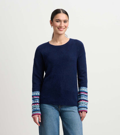 Jacquard Cuff Sweater - Navy - Hatley Women