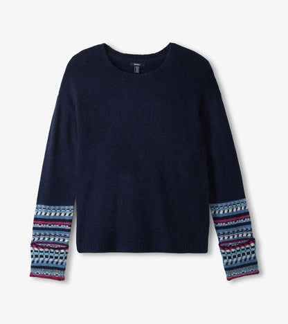Jacquard Cuff Sweater - Navy - Hatley Women