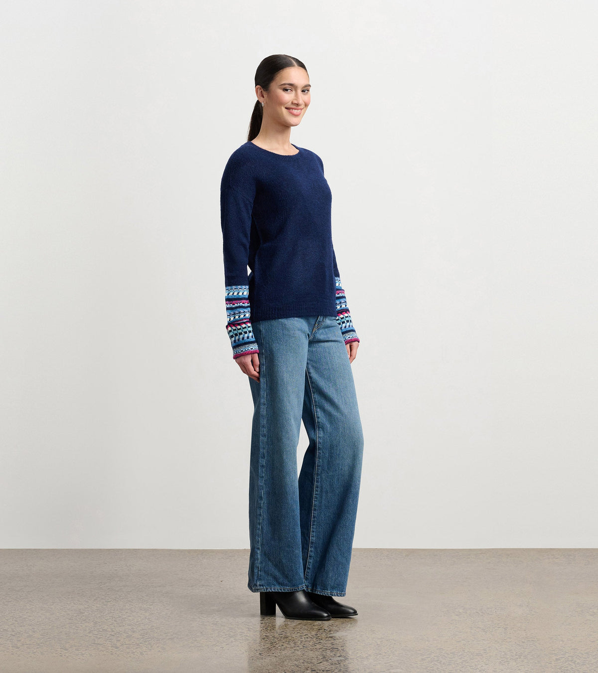 Jacquard Cuff Sweater - Navy - Hatley Women