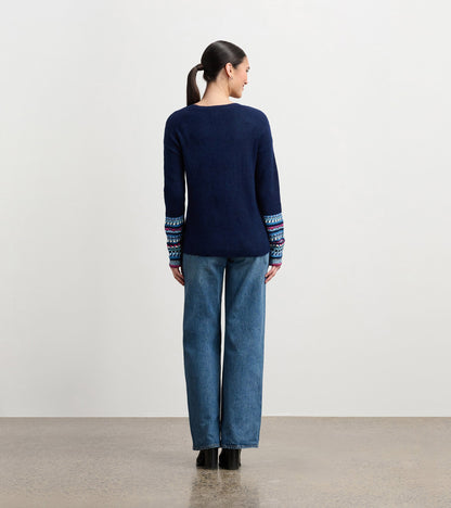 Jacquard Cuff Sweater - Navy - Hatley Women