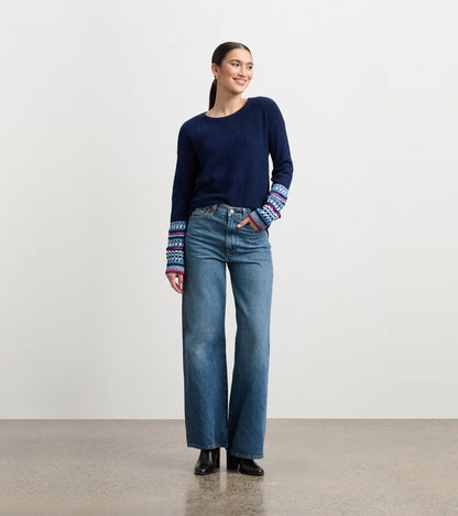 Jacquard Cuff Sweater - Navy - Hatley Women